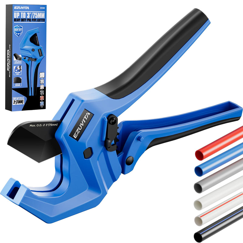 Ratchet PVC Pipe Cutter, Cuts Up to 3", Heavy-Duty Aluminum Ratchet Tubing Cutter Tool for PEX, PVC, CPVC, PE, PP, ABS and Rubber Hose, Suitable for Home Repair and Plumbing 3"