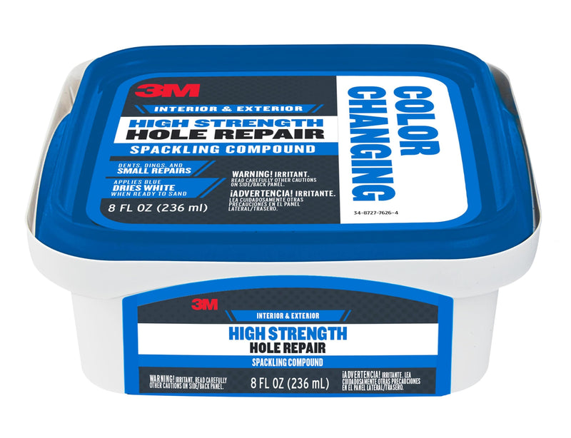 3M High Strength Color Changing Spackling Compound, 8 oz Tub, 6 Pack – Blue-to-White Drying Formula, Fast-Drying, No Shrink, Primer-Enhanced, Interior and Exterior Wall Repair, Easy Application 6-Pack