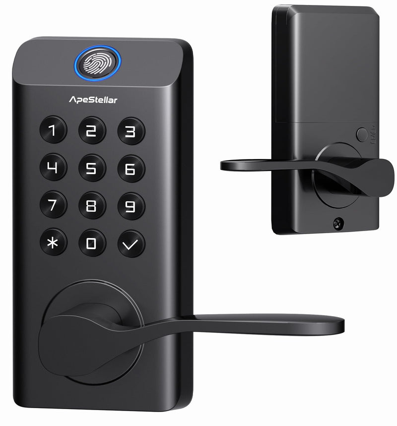 Fingerprint Keyless Entry Door Lock, Biometric Door Knob with Handle, Keypad Digital Code Lock for Front Door, Superior Durability & Voice Guidance, Matte Black