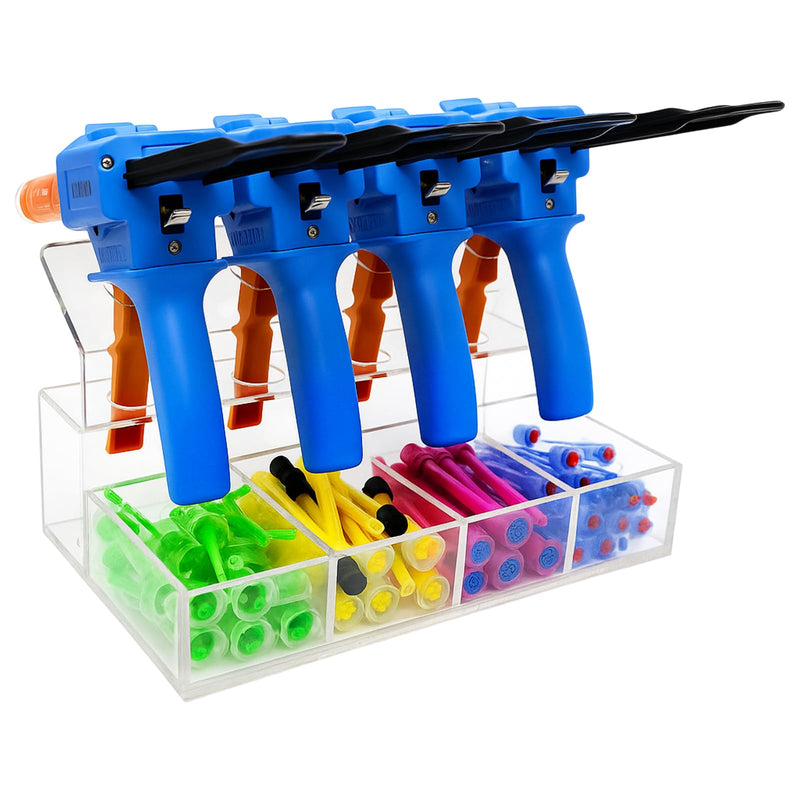 Dental Organizer Gun Holder Impression Clear Acrylic 4-slot Organizer with Mixing Tips Storage Durable & Space-saving for Dental Clinic Countertop