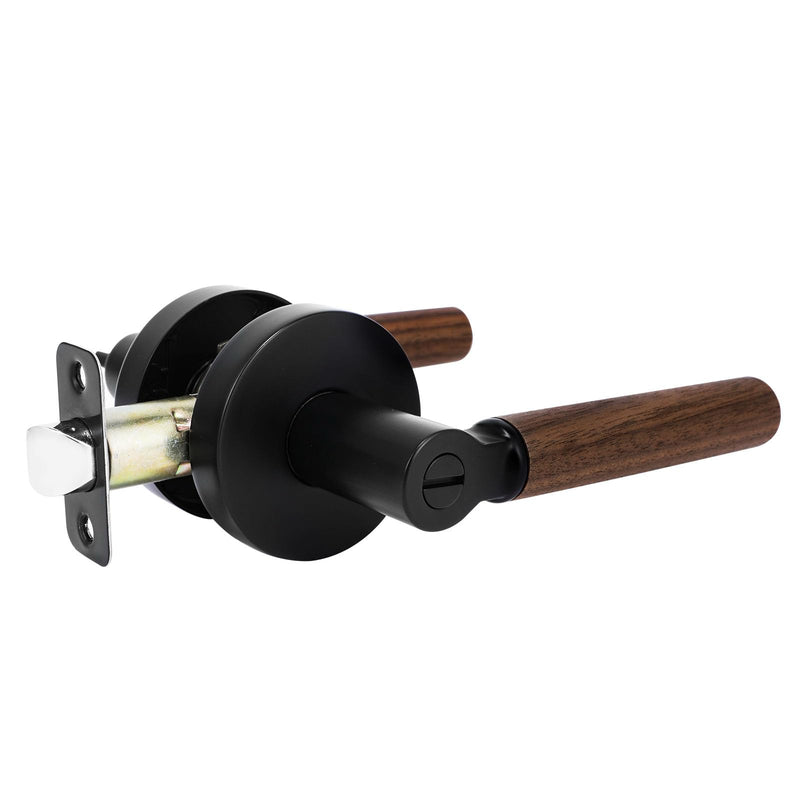 Walnut Wood Privacy Door Lever - Reversible Keyless Locksets Door Handles for Interior Bedrooms&Bathrooms, Zinc Alloy Base (Black, Privacy) Black