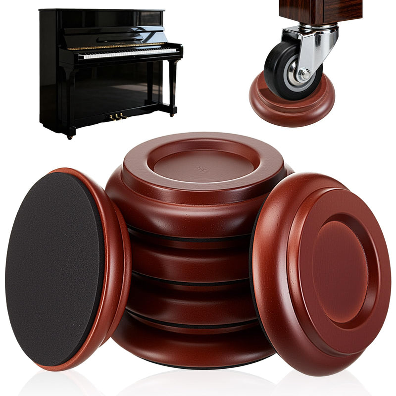 6 Pcs 2.2" Piano Caster Cups, Wooden Caster Cups for Hardwood Floors, Upright Piano Floor Protectors, Non-Slip Felt Bottom Leg Pads for Furniture(Brown) Brown