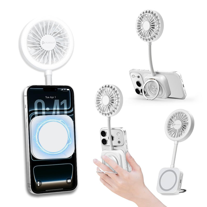 Magnetic Portable Fan Magsafe Compatible Mini Personal Fan with Adjustable Ring Light & Hands-Free Phone Mount, Ultra-Lightweight 6000RPM Powerful table fan for iPhone 17/16 pro, Desk, Car & Outdoor