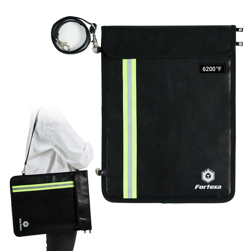 6200°F Fireproof Document Bag (15.75″ × 11.81″) with Adjustable Strap – 12-Layer Important Document Organizer with 2 Pockets for Passport, Cash & Legal Documents – Portable Fireproof Safe Bag