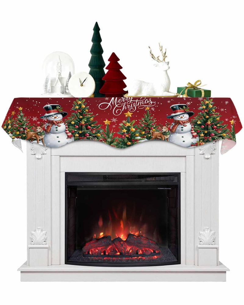 DecorLovee Dark Red Christmas Mantle Scarf 90x17 Inch, Xmas Snowman Fireplace Christmas Decorations Cover Runner, Tree Elk Snowflake Christmas Mantel Decorations Xmas Mantel Scarves 90 x 17 Inches