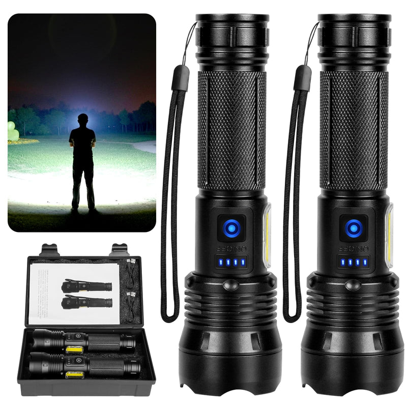 THY TRY Rechargeable Flashlight 90,000 High Lumens, 2 Pack Bright Flashlights with 7 Modes, Powerful Flash Light for Home, Hiking, Camping