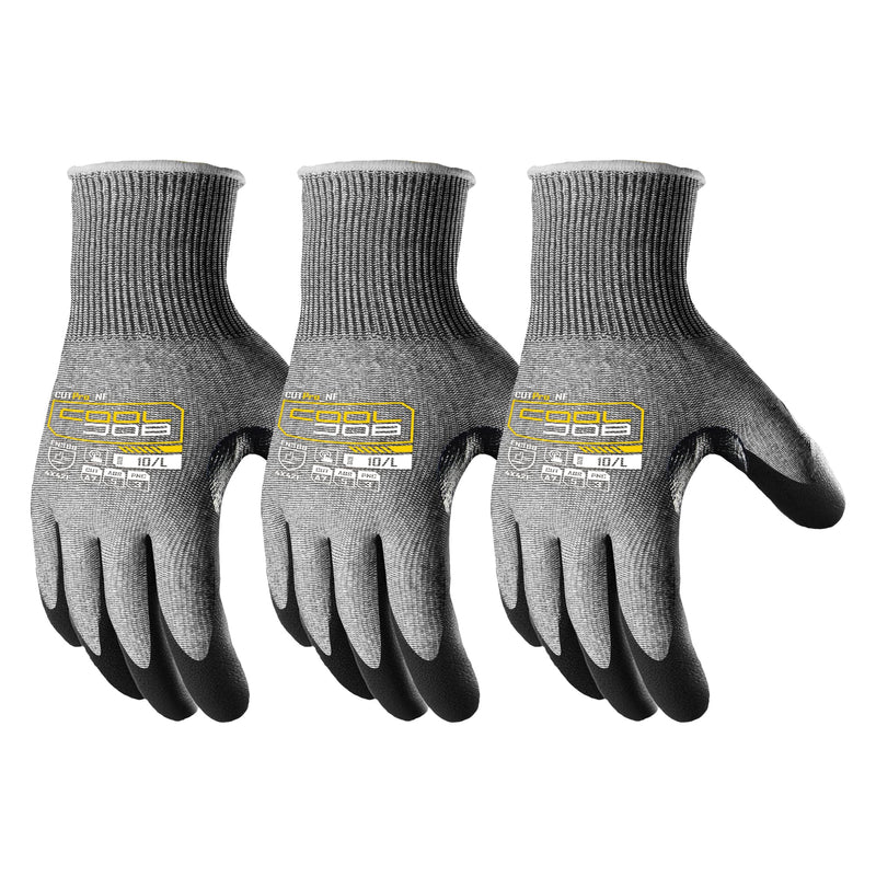 COOLJOB ANSI A7 Cut Resistant Gloves, Cut Proof Work Gloves with Grip, Touchscreen, for Men and Women, Used for Construction, Warehouse, Glass Handling, Wood Work, Grey XLarge, 3 Pairs X-Large A7 Pack of 3