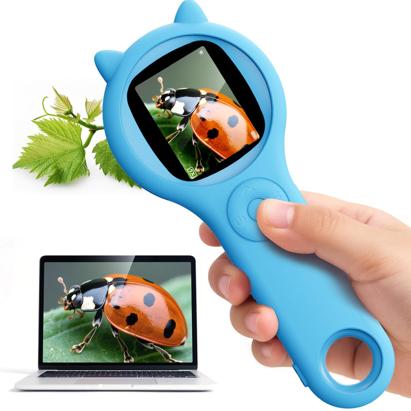 Kids Magnifying Glass Educational Science Kit - Mini LED Pocket Microscope for Kids(3-10 Years) - Durable Design - Ideal Gift for Girls (Blue) Blue 1 Pcs