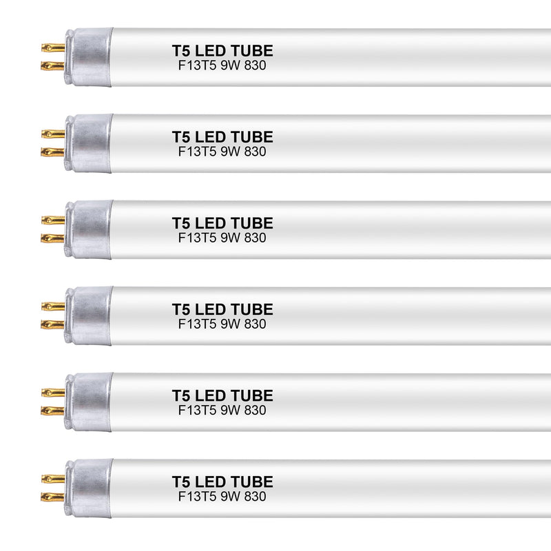 6 Pack 21 Inch F13T5/WW LED Replacement Bulbs, 3000K Warm White, T5 LED 9 Watts Replace Fluorescent Bulb with LED, Replacement Tube for Counter and Cabinet Fixture 6 Pack