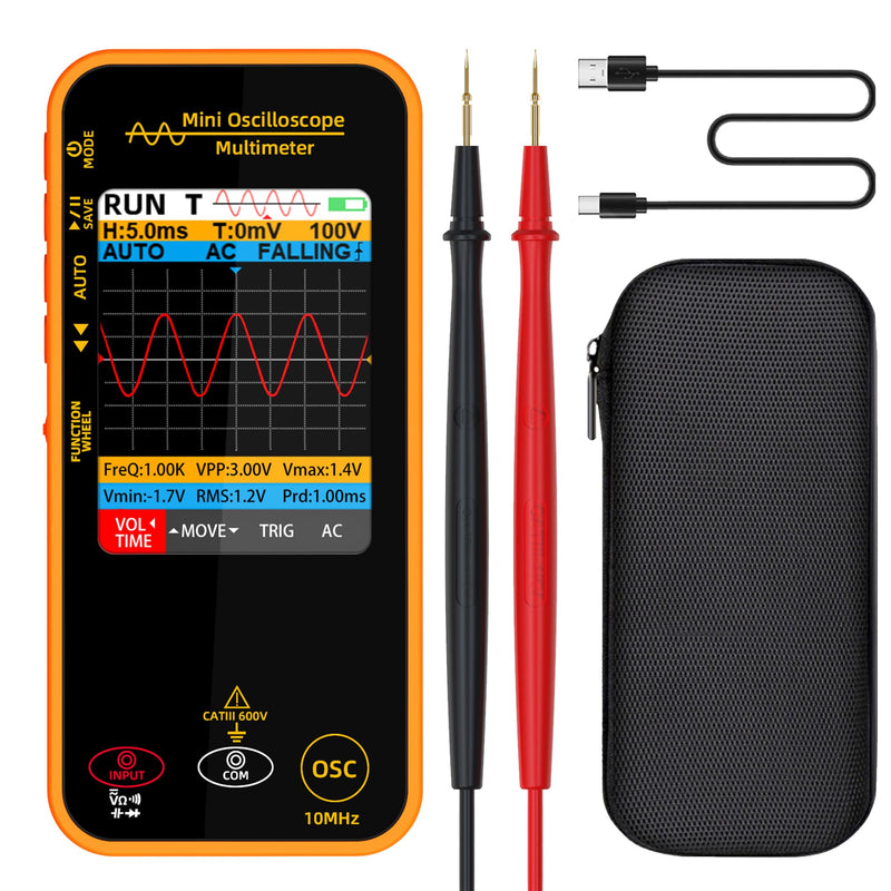 OS1 Digital Oscilloscope Multimeter 10MHz Bandwidth Handheld oscilloscope with 48MSa/s Sampling Rate 3.2” TFT LCD Rechargeable Multimeter Capacitance Diode Ohm Voltage Tester