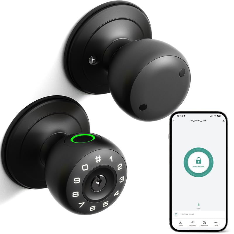 Fingerprint Door Lock,4 in 1 Smart Door Knob with Keypad Code,Biometric & App Control,Auto-Lock,Keyless Entry Door Locks for Bedroom,Home,Garage,Apartment,Office,Warehouse
