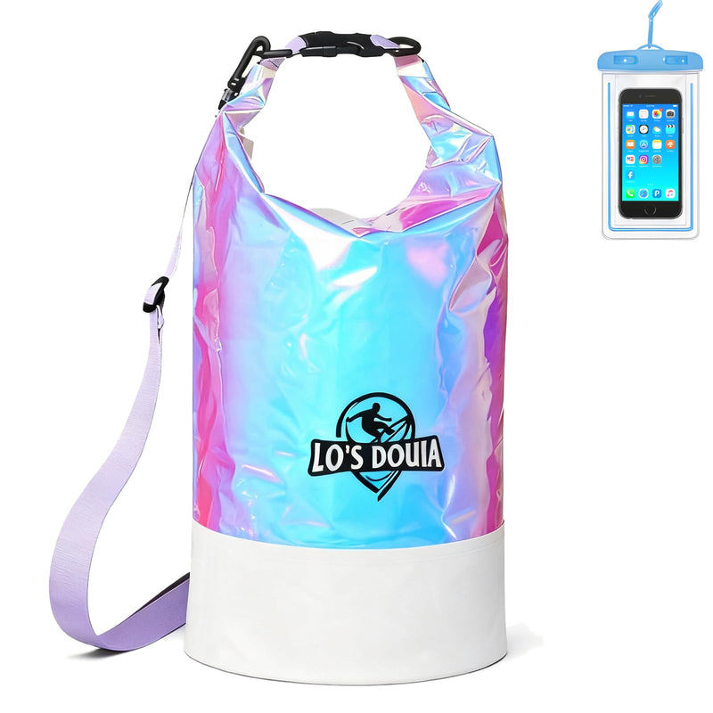 Lo's Douia Holographic Waterproof Dry Bags with Phone Case, Iridescent Design for Outdoor Adventures, Kayaking, Beach, Boating, and Camping, Keeps Gear Dry and Safe(20L) 20L