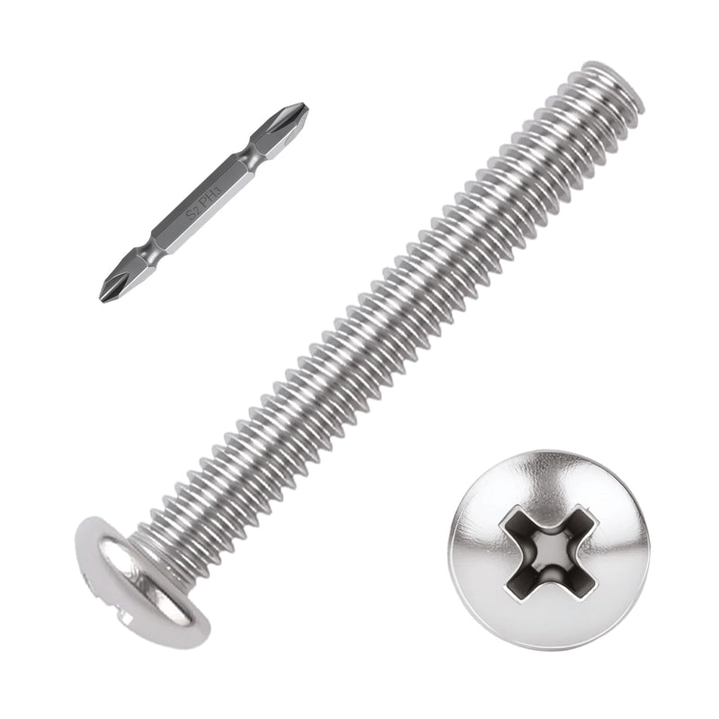 1/4-20x2 Phillips Pan Head Machine Screws 50pcs HS/JXLS-02 | 304 Stainless Steel, UNC Coarse Full Thread, Equipped with Phillips Bit, for DIY, for Repair, Install Furniture Screws 1/4-20x2"