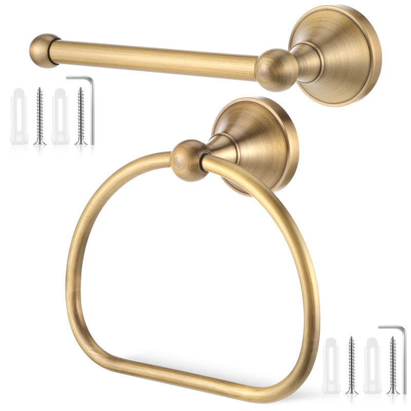 2 Pieces Antique Hand Towel Holder and Toilet Paper Holder Set, Brass Towel Ring, Tissue Roll Hanger, Retro Brass Hand Towels Ring, Wall Mount Bathroom Hardware