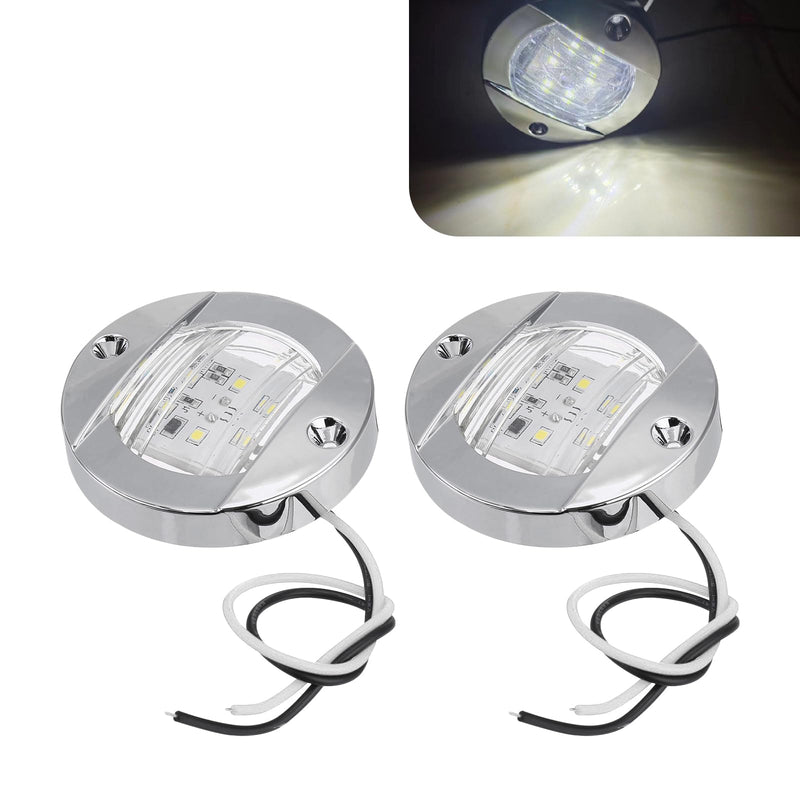 2PCS LED Marine Boat Courtesy Lights, 3 Inch Stainless Steel Round Interior Light, 12V IP67 Waterproof Boat Navigation Lamps, Deck Lamps (White) White