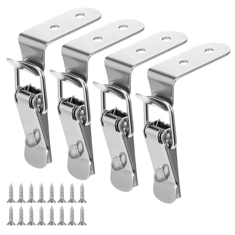 4PCS 90 Degree Tool Box Hood Locks Latches, Stainless Steel Spring Loaded Toggle Latch Catch Catch Hasp Clamp Clip Lock with 16 Screws for Wooden Case Toolboxes Cabinet Chest (with Lock Hole)
