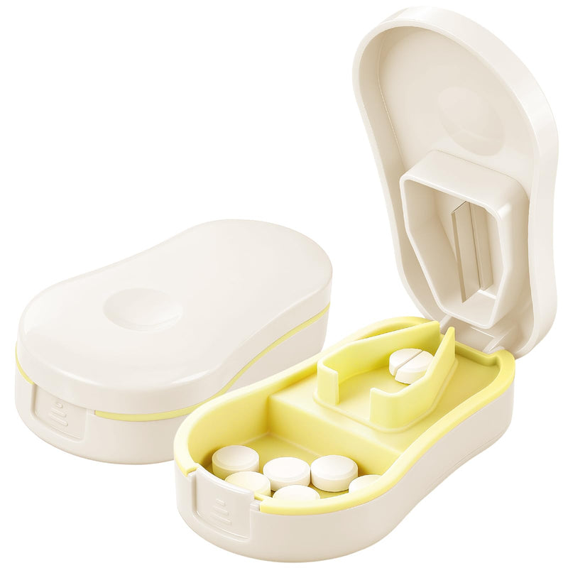 Pill Cutter Splitter for Small and Tiny Pills - Premium Silicone Precision Pill Splitter - Designed for Swallowing Difficulties & Pets. Nonslip Pad. Wrap-Around Blade Guard. Back Storage (White) White