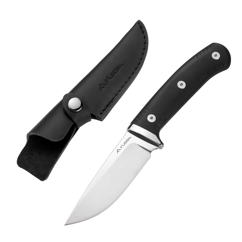 FLISSA Fixed Blade Knife with 3.7" Mirror Polished 14C28N Steel Blade, G10 Handle, Leather Sheath for EDC, Hiking, Camping, Fishing, Survival, for Men Women