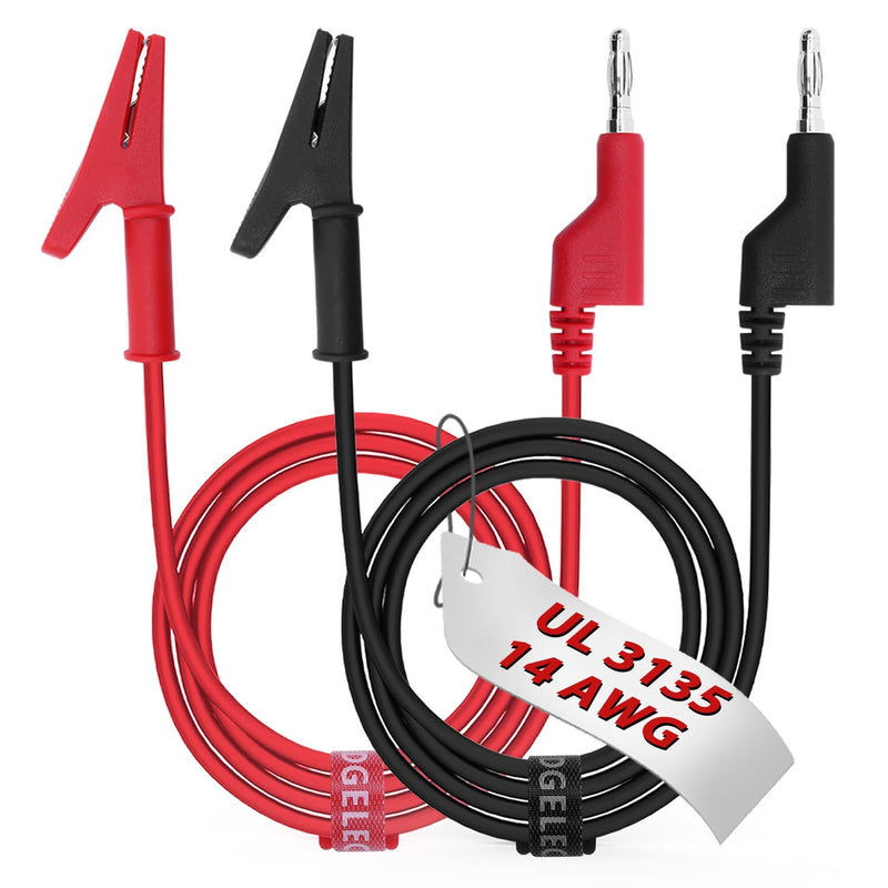 14 Gauge 2pcs 6.6 Ft Stackable 4MM Banana Plug to Alligator Clips UL3135, Heavy Duty Silicone Test Leads Set Jumper Wires Kit for Testing - EDGELEC 6.6 Ft(2m)
