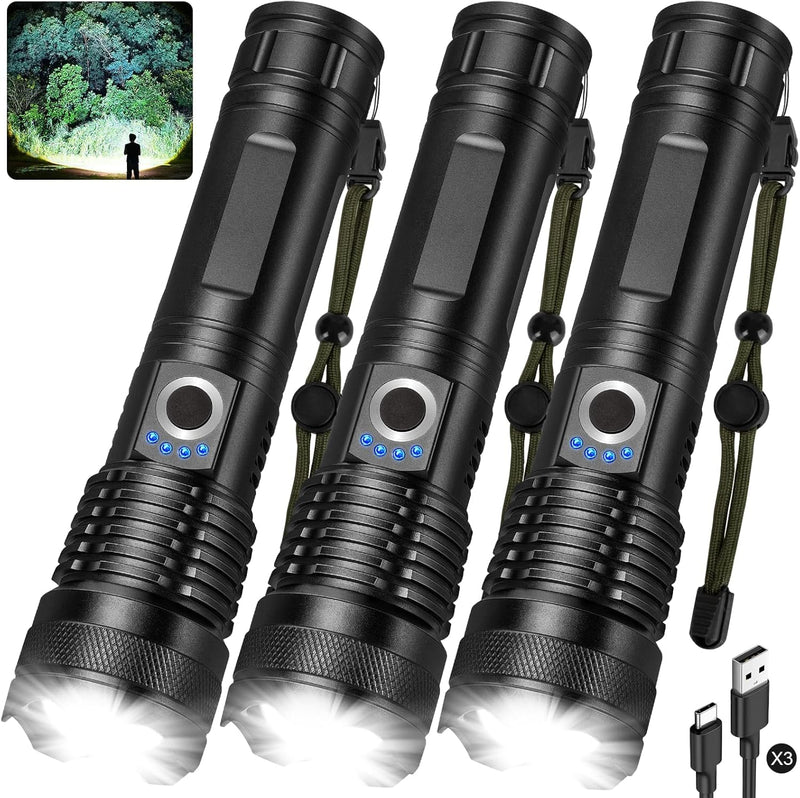 Flashlight Rechargeable LED High Lumens - 99,000 Lm Powerful Handheld Flash Light with 5 Modes, Bright Waterproof Torch for Camping Home (3 Packs) 3