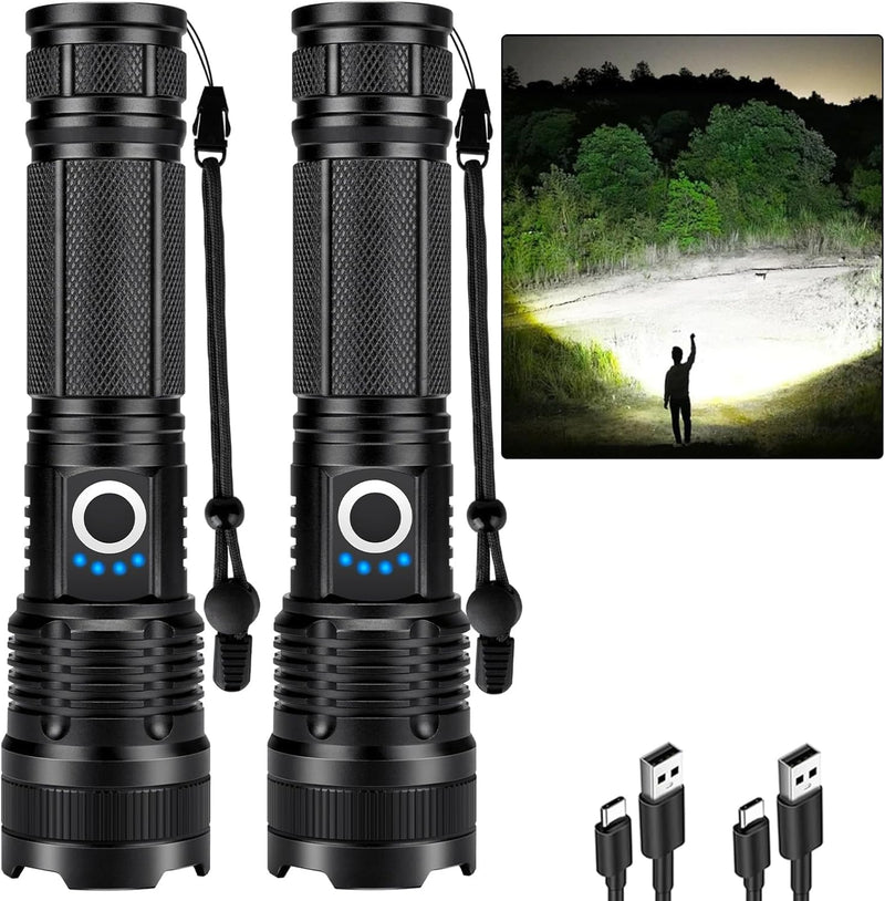 Rechargeable 99,000 High Lumens Flashlight - 2Pack Bright LED Flash Light with 5 Modes, Powerful Waterproof Handheld Lintera for Camping Home L-2P