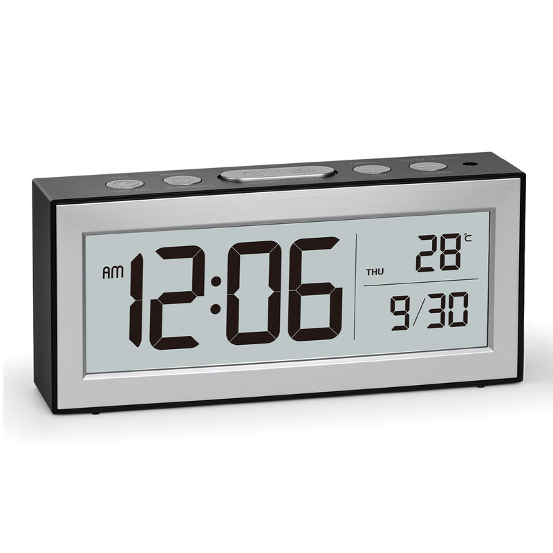 ALANAS Battery Operated Alarm Clock, Portable Digital Clock with Large Display, Snooze, Temperature & Date, Auto-Dim Night Light for Easy Reading, Ideal for Seniors, Kids, Bedroom, Travel, Nightstand Black