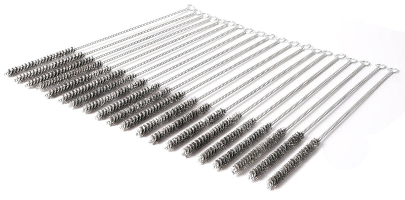 12 Inch Pipe Cleaning Brush Set with Stainless Steel Bristles, Steel Wire Tube Brush Kit for Auto Parts Polishing, Machining, Bottles, Tubes, Etc.（8mm-20pcs） 20PCS 3/10"(8MM)-20PCS