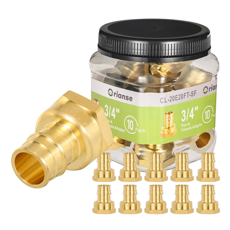 10 Pack Brass Expansion Female Adapter Fittings, 3/4 Inch Female NPT to 3/4 Inch PEX-A Brass Expansion PEX-A Fittings,NSF/ANSI 61 NSF 372 Certificate, ASTM F1960 Certified 3/4"Pex-A x 3/4"FIP-10Pack