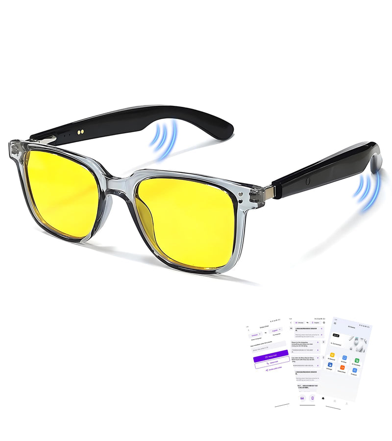 AI Translation Smart Glasses with Chat GPT&Night Vision Enhancement,Bluetooth 5.4 Glasses with 100 Languages ,Blue Light Blocking,Multifunctional for Women & Men,Travel, Business & Night Driving Yellow Lens - NewNest Australia