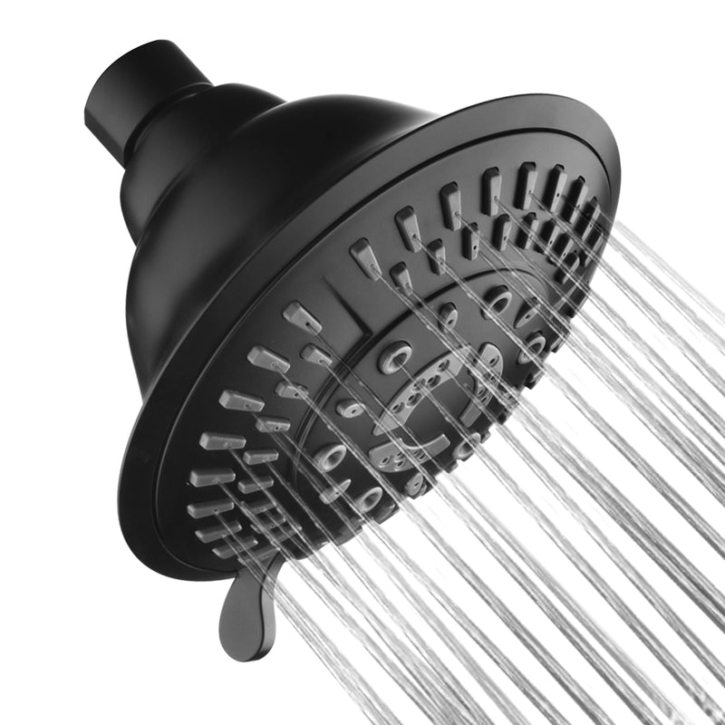 BRIGHT SHOWERS High Pressure Rain Shower Head, Fixed Shower Head with 5 Spray Settings, Adjustable Angle and Anti-Clog Nozzles, Matte Black (1.8 GPM) 5 Spray Settings