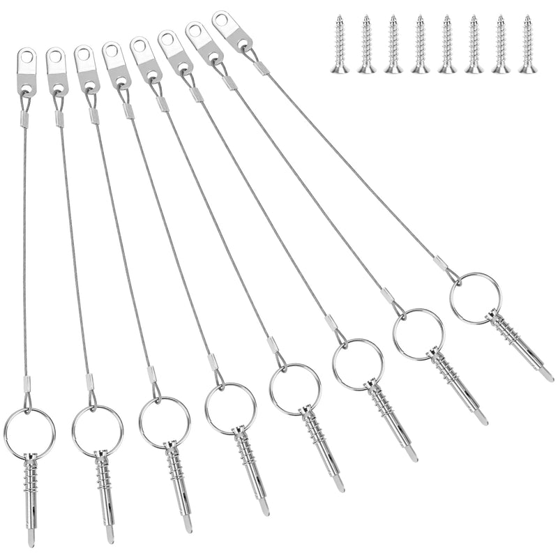 SANLIKE 1/4" 316 Stainless Quick Release Pins 8 Pack Marine Lanyards | 8pcs anti-rust 316 stainless pins, spring lock, lanyards, fit yacht speedboat deck hinge parts