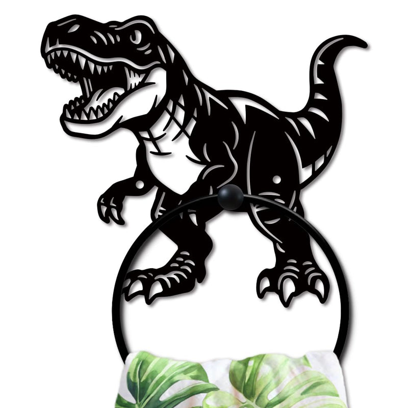 MAYJOYDIY Roar Dinosaur Metal Towel Ring Tyrannosaurus Rex Towel Holder Jurassic Animals Bath Towel Ring Black Art Towel Rack for Bathroom Kitchen Towel Hanger Home Decors Gift
