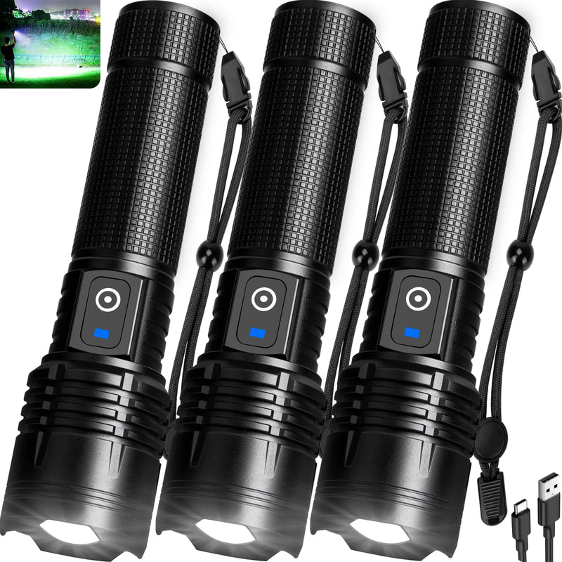 3Pack Flashlights High Lumens Rechargeable, 99000 Lumens Super Bright Led Flashlight with 5 Modes & Waterproof, Powerful Handheld Flashlights for Home Camping Emergencies