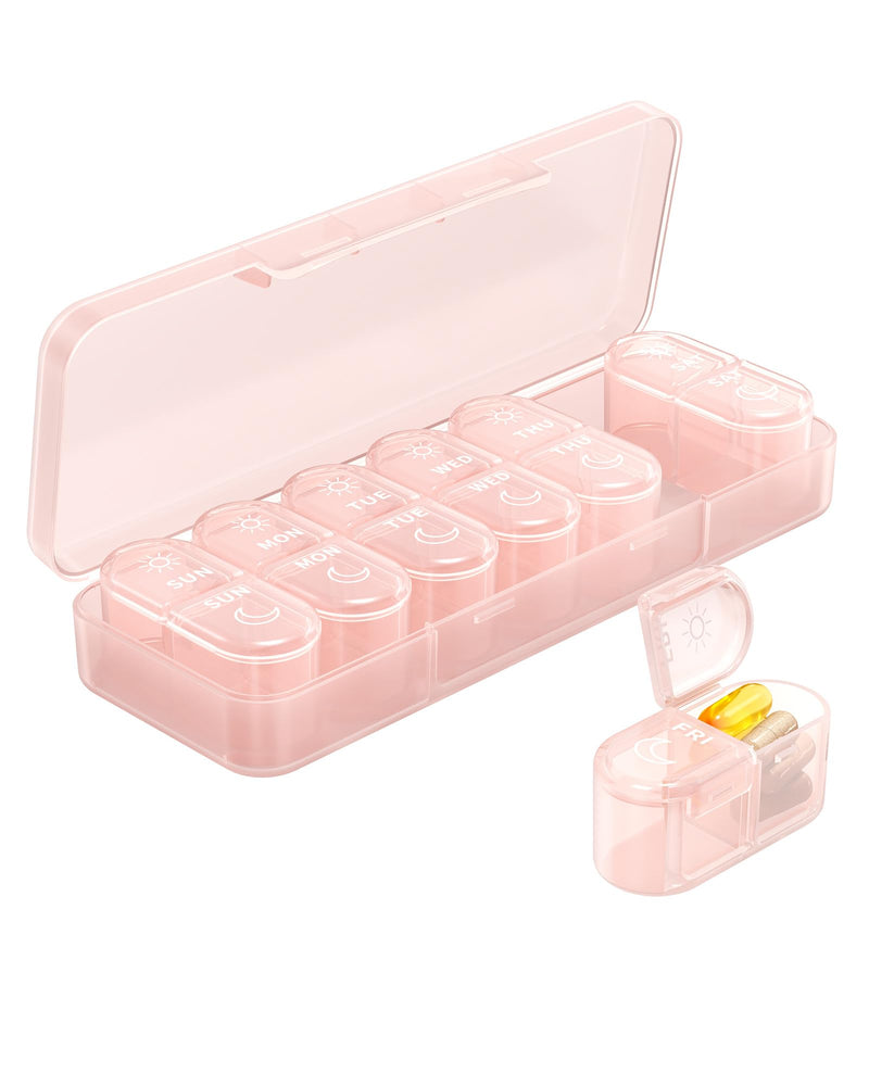 Weekly Pill Organizer 2 Times a Day, Daily AM PM Pill Box Case 7 Day with Large Openings for Easy to Use, Travel Medicine Container for Medication, Vitamins, Supplements - Pink