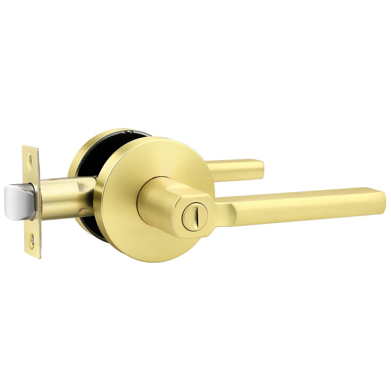 1 Pack Gold Interior Door Handle with Lock,Privacy Door Lever for Bedroom or Bathroom,Keyless Round Door Lock Interior for Left and Right Hand Reversible