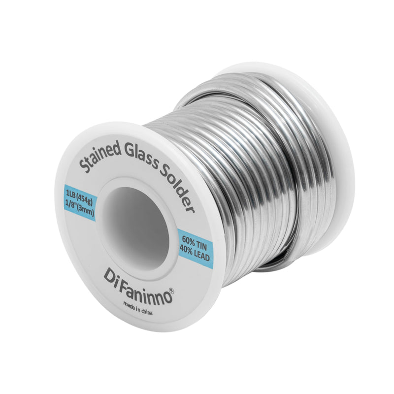 60/40 solder for stained glass 3mm (1/8") Dia. Net weight 454g(1Lb) solid core