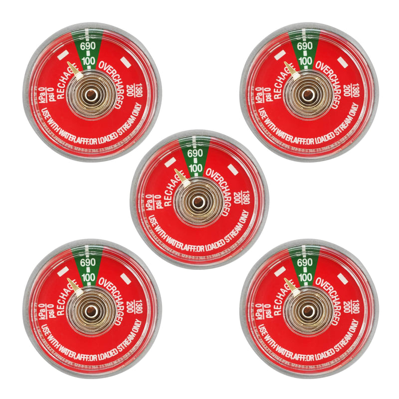 5PCS 100 PSI Pressure Gauge for Portable Water Fire Extinguishers Compatible with Amerex, Ansul, Badger, Stainless Steel Water Fire Extinguisher Replacement Part, 1/8" NPT Thread, Red Dial