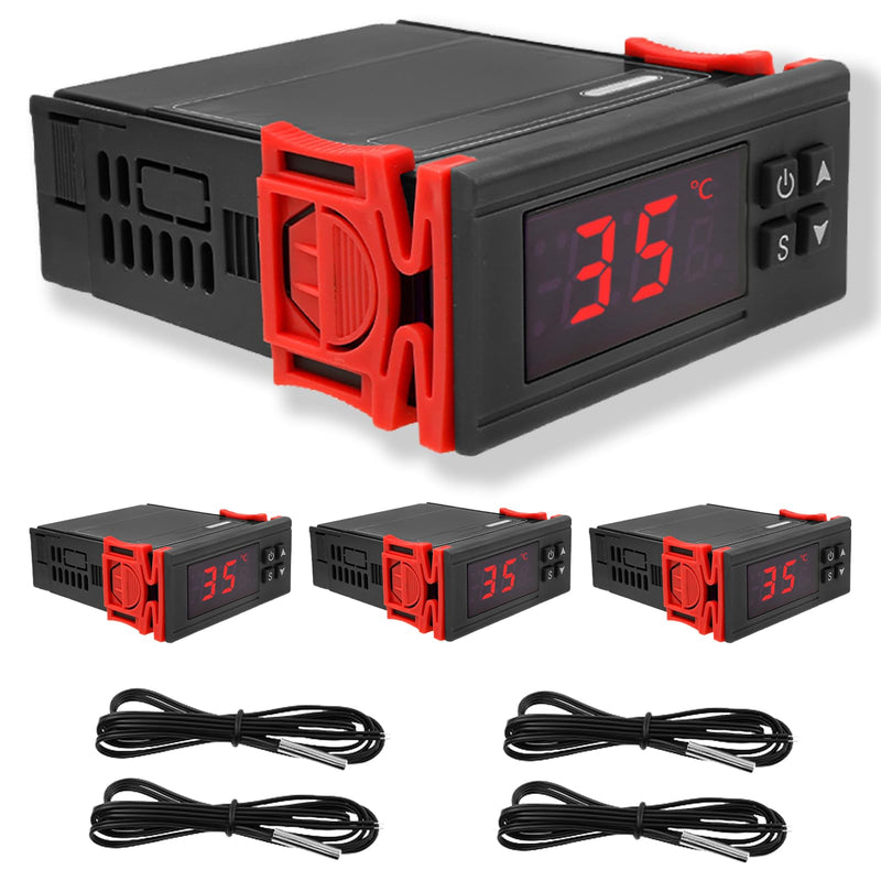 4Pcs STC-1000 Digital Temperature Controller, AC 110V-220V 10A Thermostat with NTC Waterproof Sensor, Centigrade Display Heating and Cooling Modes, Aquarium, Refrigerator, Homebrew,3D Printer Aquarium 4