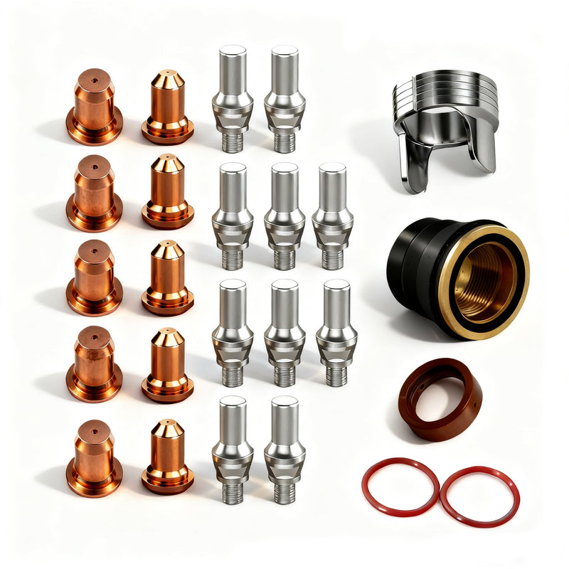 25pcs IPT-60 PT-60 IPT-40 PT40 Plasma Cutting Torch Tip Consumables 0.9mm .035" / 1.1mm .045" Electrode Shield Cap/Stand-off/Swirl Ring/O-Rings