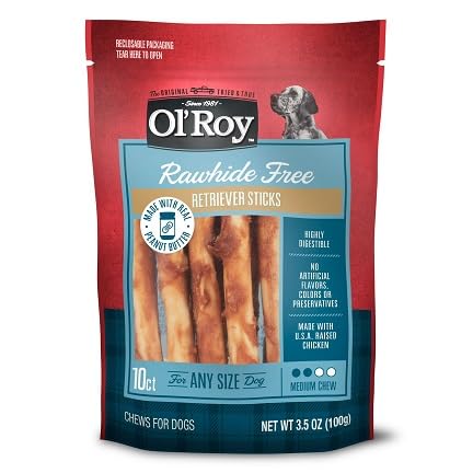 Rawhide-Free Peanut Butter Retriever Sticks for Dogs 10 Count 3.5 oz Highly Digestible Dental Chews Safe Rawhide Alternative Long Lasting Training Treats