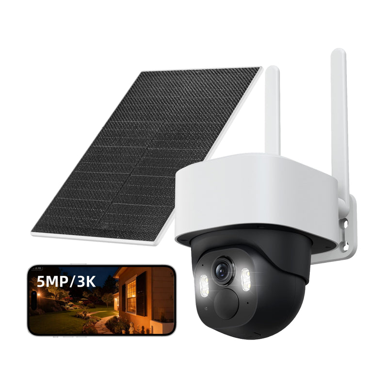 5MP Solar Security Camera Wireless Outdoor, 3K UHD WiFi PTZ Camera with Color Night Vision, Motion Tracking, AI Human/Vehicle Detection, 2-Way Audio, Support 256GB SD, IP65 Waterproof