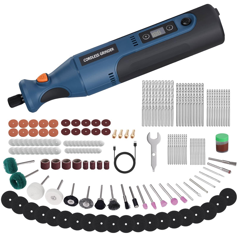 Cordless Rotary Tool Kit: 12-Speed 25000RPM Mini Rotary Tool with 179 Accessories, 7.4V Rechargeable Engraving Tool for 3D Printed Finishing, Sanding, Cutting, Drilling, Polishing, DIY Crafts