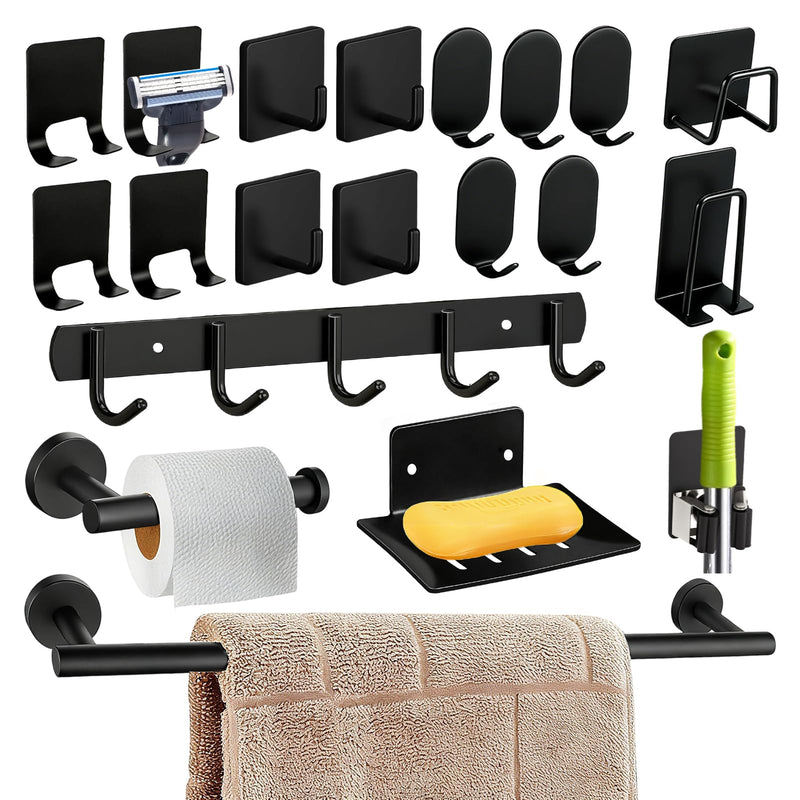 20 Pcs Black Bathroom Accessories Set, 15.3 Inch Bath Towel Bar Set, 304 Stainless Steel Bathroom Hardware Set, Towel Racks for Bathroom Wall Mounted. 20Pcs