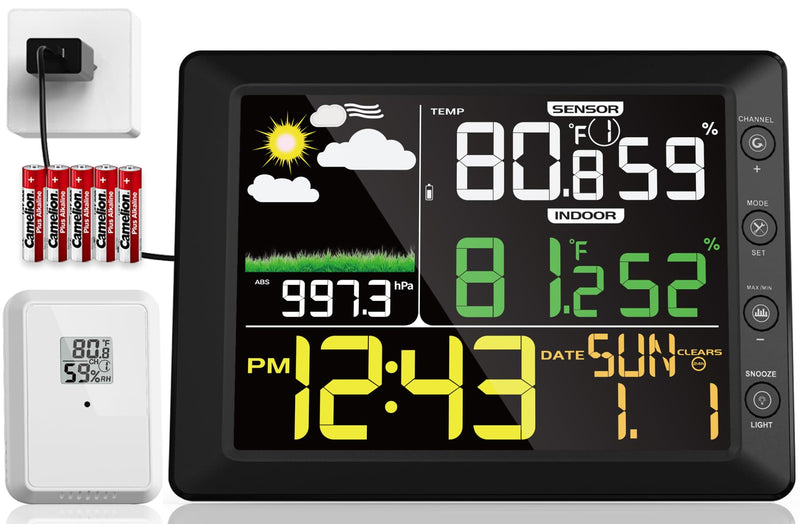 DOOMAY Indoor Outdoor Wireless Weather Station | Digital Thermometer Hygrometer Monitor with Barometric Pressure, Weather Forecast, Alarm Clock & Temp/Humidity Calibration