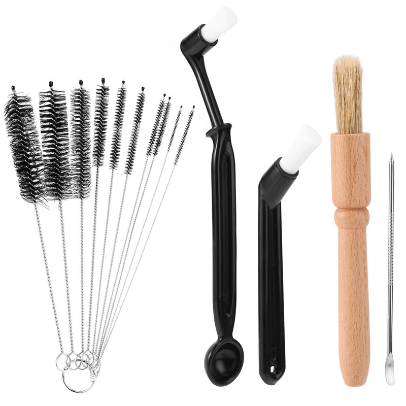 14pcs Coffee Machine Cleaning Brush Set, Wood & Plastic Espresso Grinder Maker Cleaner Kit Multifunctional Brushes for Portafilter Burrs Mugs Bottles Home & Commercial Use