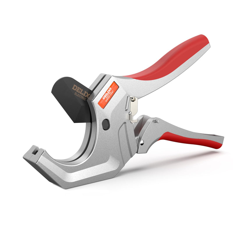 DELIXI PVC Pipe Cutter, 2-1/2" (63mm) Pipe Cutter with SK5 Blade, Aluminum Alloy Heavy-Duty Ratcheting Pipe Cutter Tool for PVC Pipe, PPR, PEX, Plastic Hoses & Plumbing Pipes