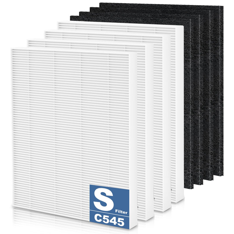 8 Pack C545 Replacement HEPA Filter S Compatible with Winix C545 Air Purifier, Replaces Part 1712-0096-00 and 2522-0058-00, Only 4-PCS Filter + 4-PCS Carbon Filter