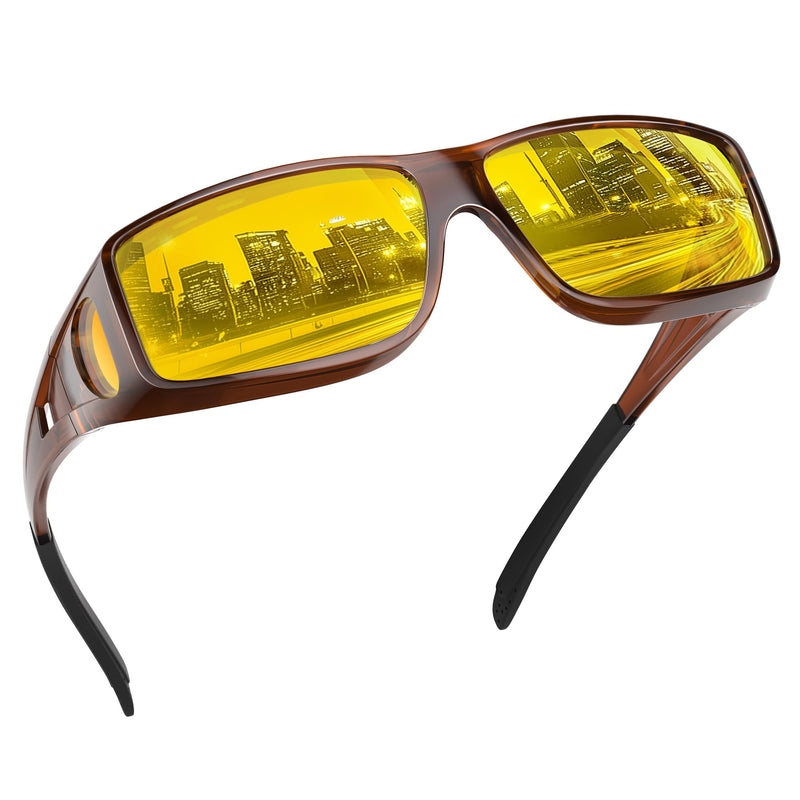 Night Vision Glasses Wrap-Around for Men Women,Fit Over Glasses,Polarized Night Driving Glasses with HD Yellow Lens
