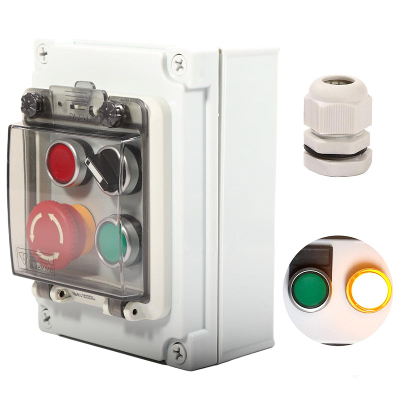 Push Button Switch Box IP67 Waterproof ABS Emergency Stop Red Green Start Industrial Outdoor Use Rotary Buttons 4 Self Resetting Indicator Led Protective Cover Anti Misoperation