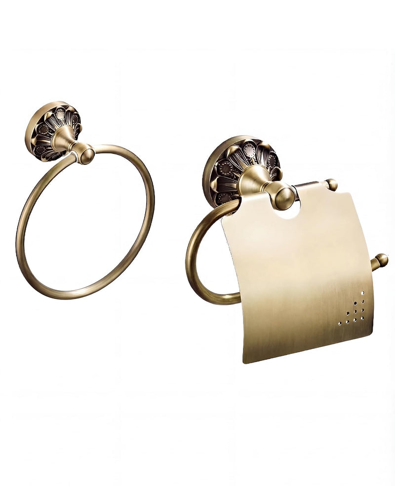 2PCS Antique Brass Toilet Paper Holder, Vintage Gold Bathroom Accessories Hardware Wall Mount